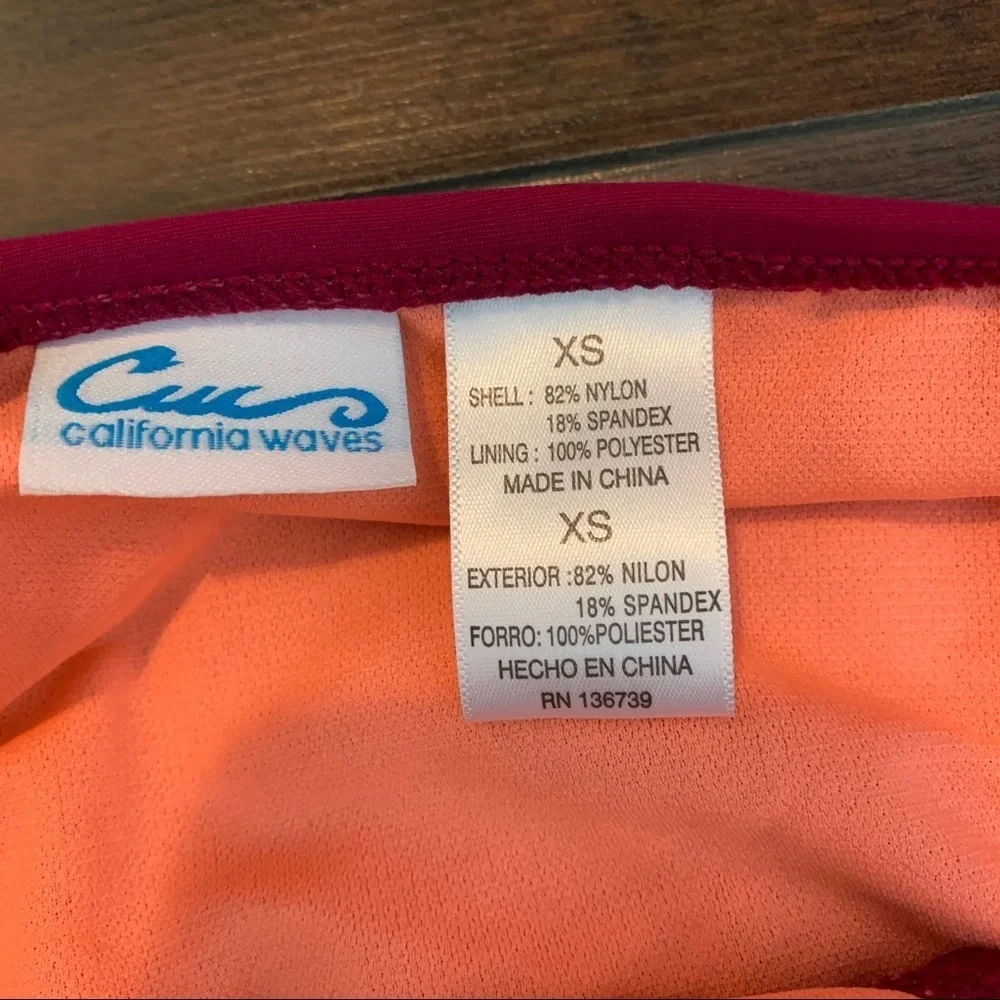 NWT California Waves Wine Hypnotic Optic Strappy Bikini Bottoms